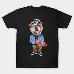 Funny English bulldog - Skateboard T-Shirt